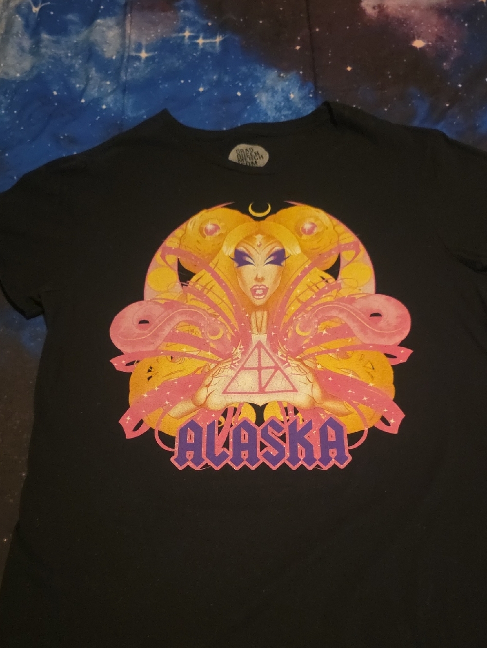 Alaska Graphic Black Tee with Pink & Yellow Artwork